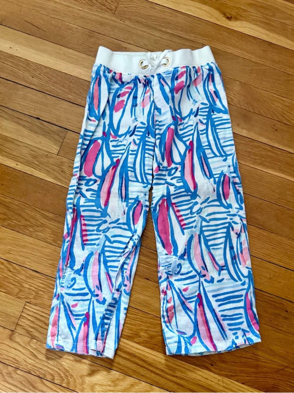 Lilly Pulitzer Girls’ S (4-5) The Beach Pant 100% Linen Drawstring Wide Leg Pant